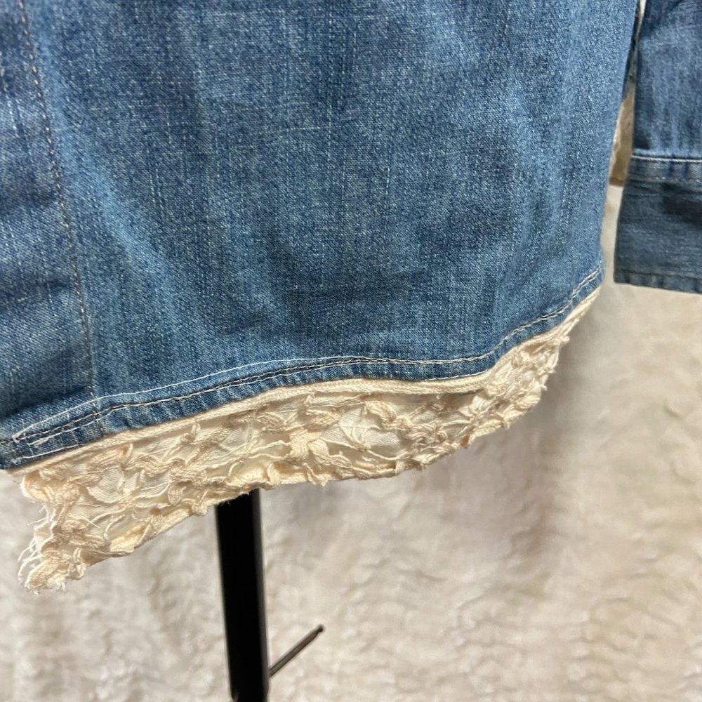 Denim Upcycled Redesigned Lace Heart Recycled button up western shirt - Picture 3 of 12